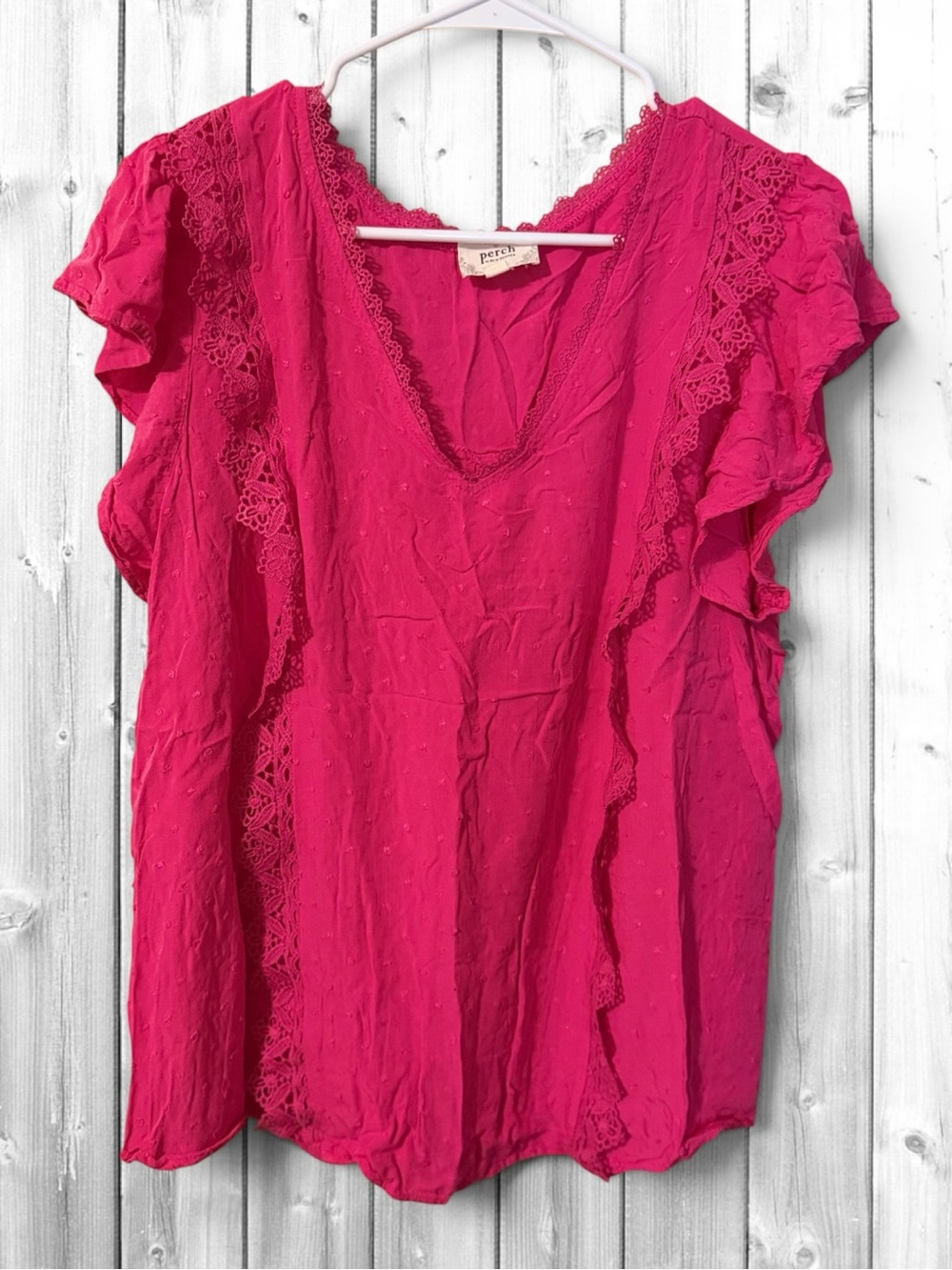 🌼Perch by Blu Pepper Bright Fuchsia Crochet Trim V-Neck Blouse